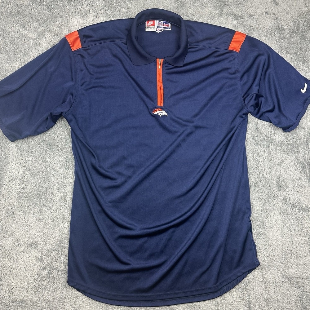 VTG Denver Broncos 1/4 Zip Polo Shirt Men XXL Blue Nike NFL Heavy Performance